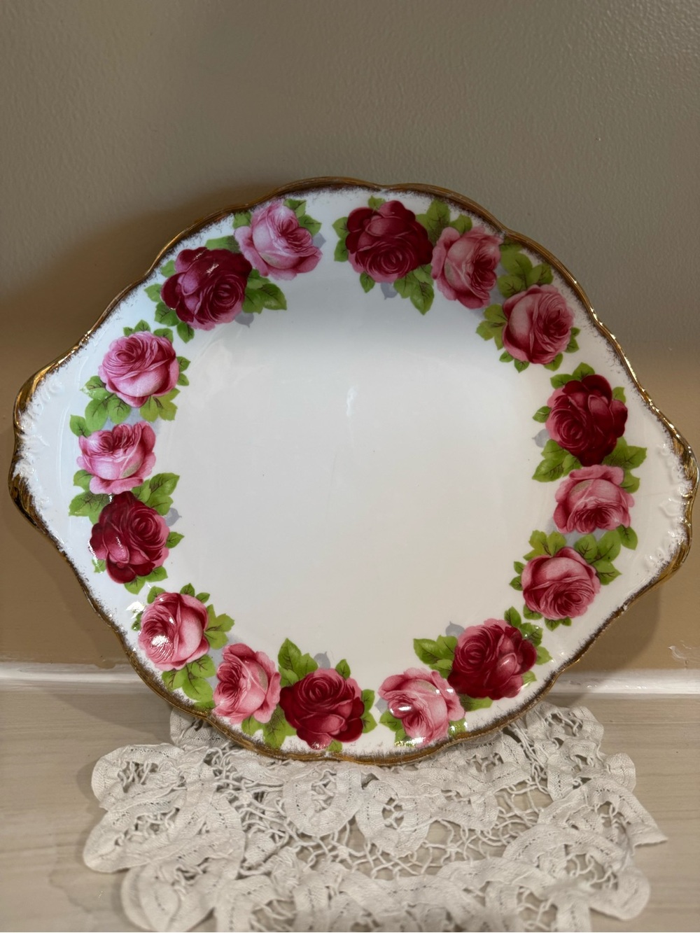 Royal Albert Old English Rose Bone China Serving Platter in Pink, Red and Gold